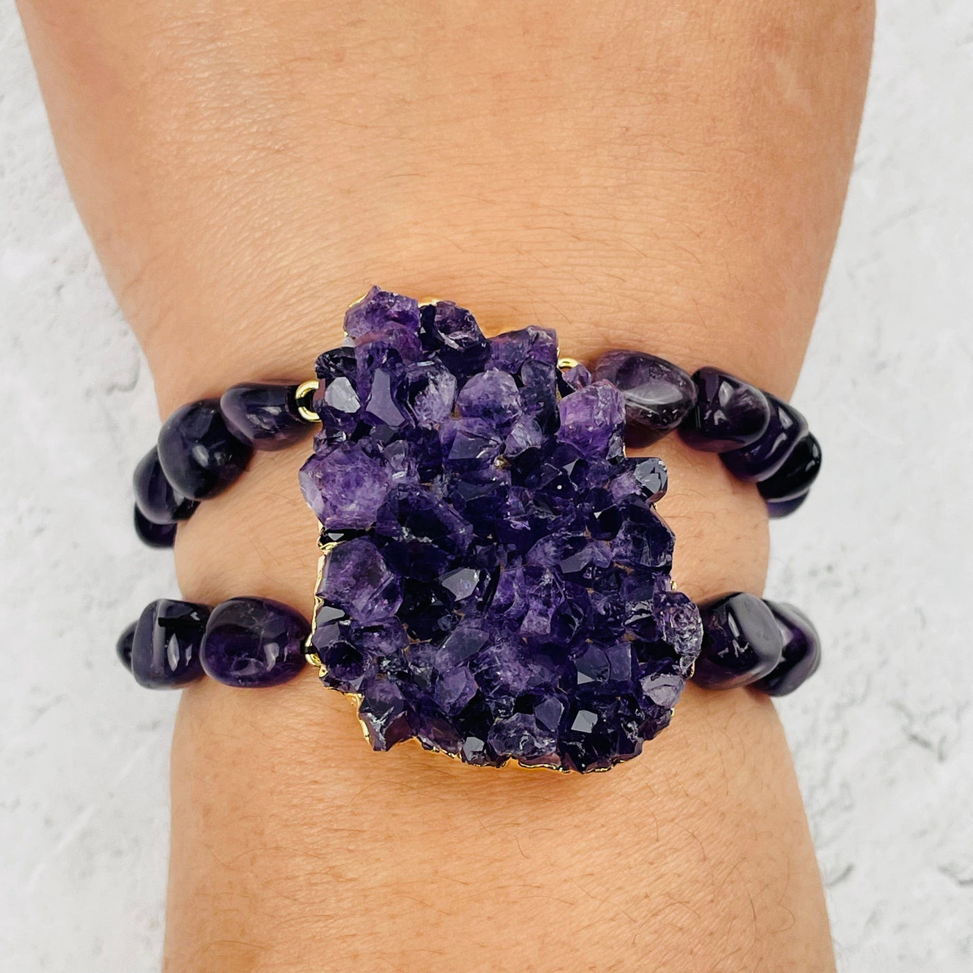 Amethyst Cluster with Double Band Bracelet