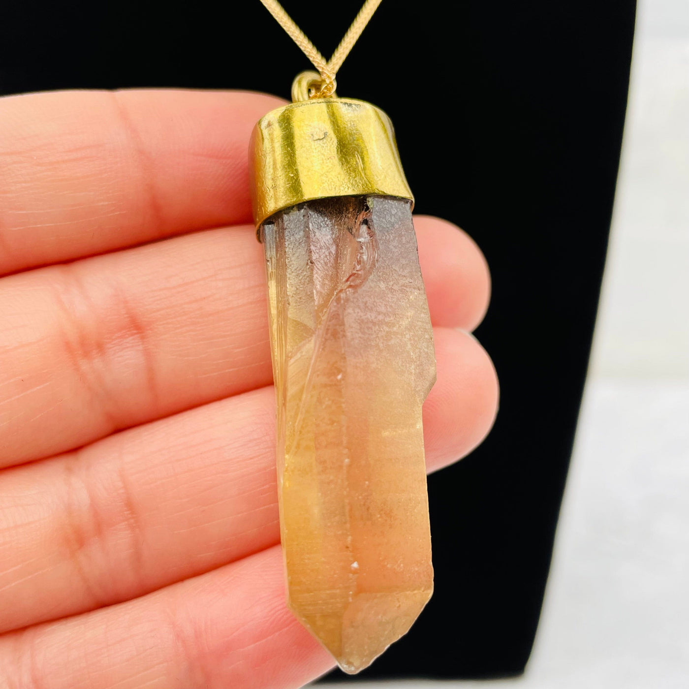  African Citrine Gold Necklace in hand for size reference 