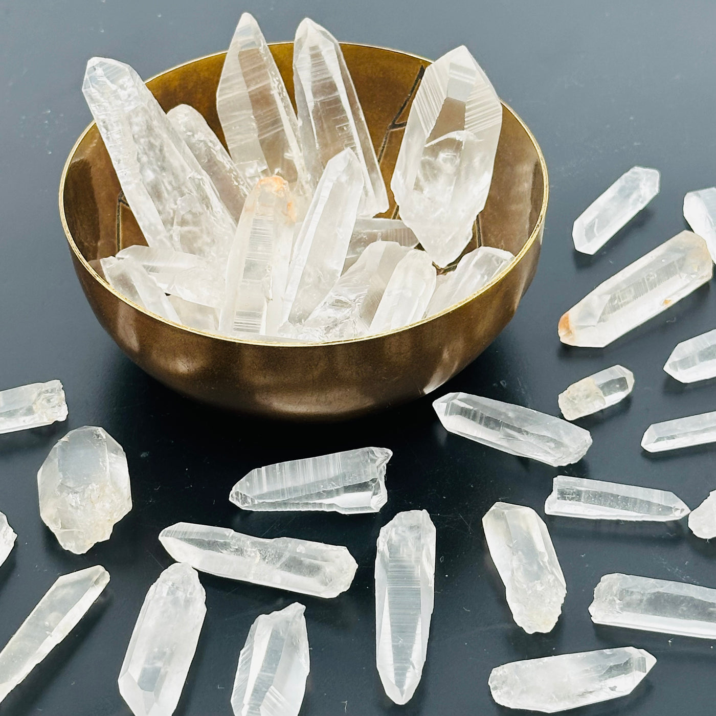 lemurian crystal points displayed as home decor