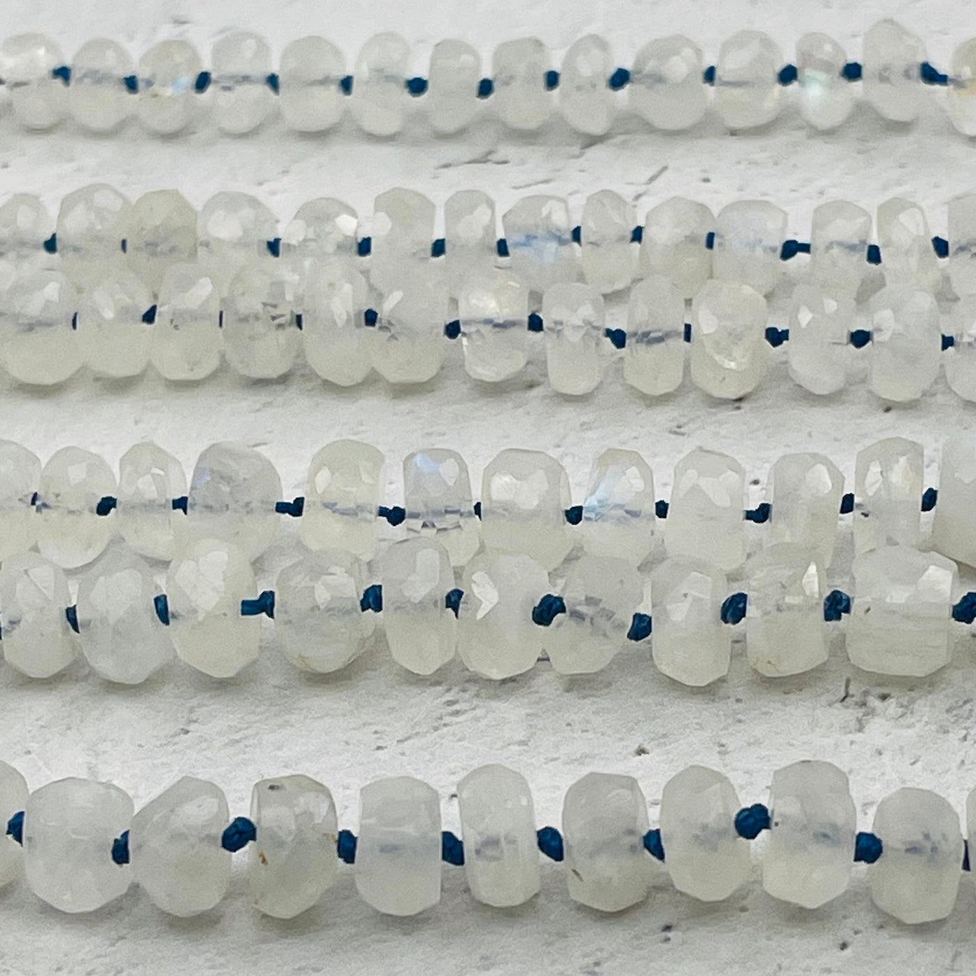 close up of the faceted moonstone beads 