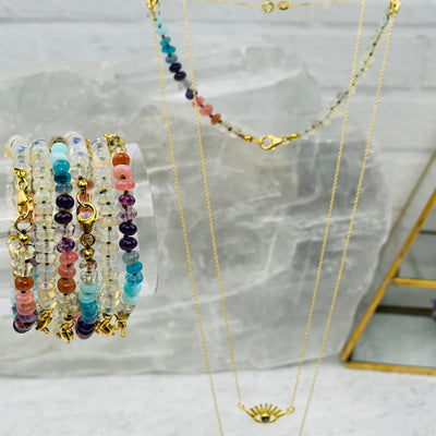 Bracelet and Necklace Extender - Opal and Gemstones - displayed to show the differences in the color shades 