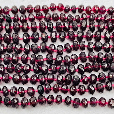 close up of the garnet faceted beads 