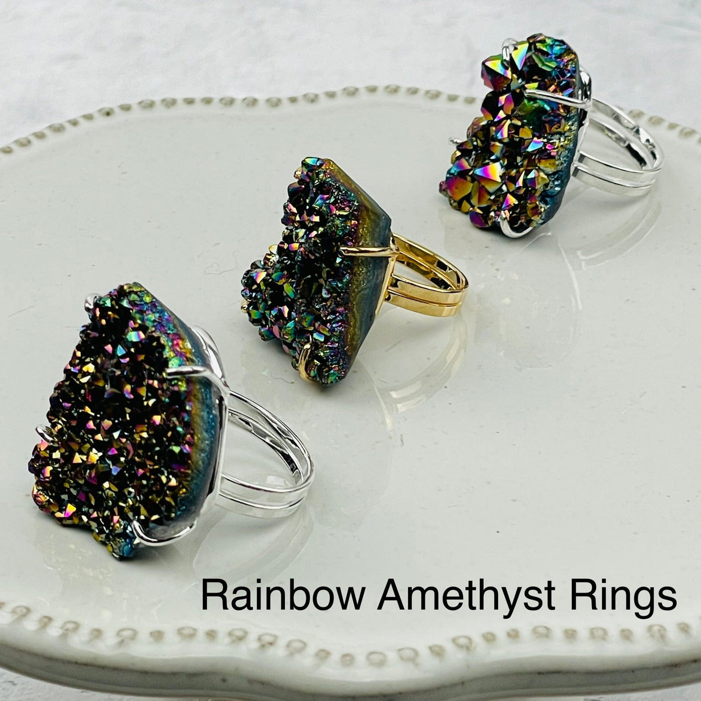 rings available in rainbow amethyst clusters silver or gold
