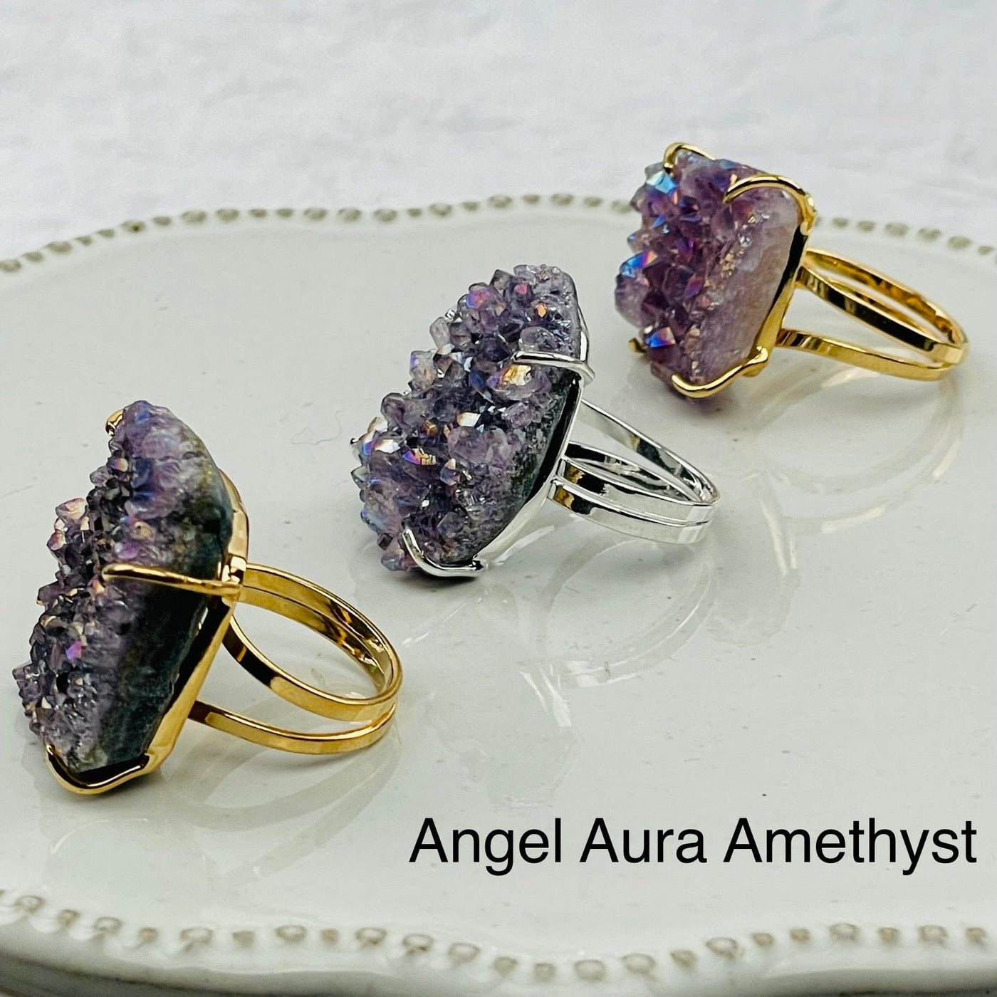rings available in angel aura amethyst silver or gold