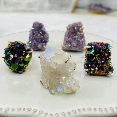 rings displayed to show the differences in the crystal colors 