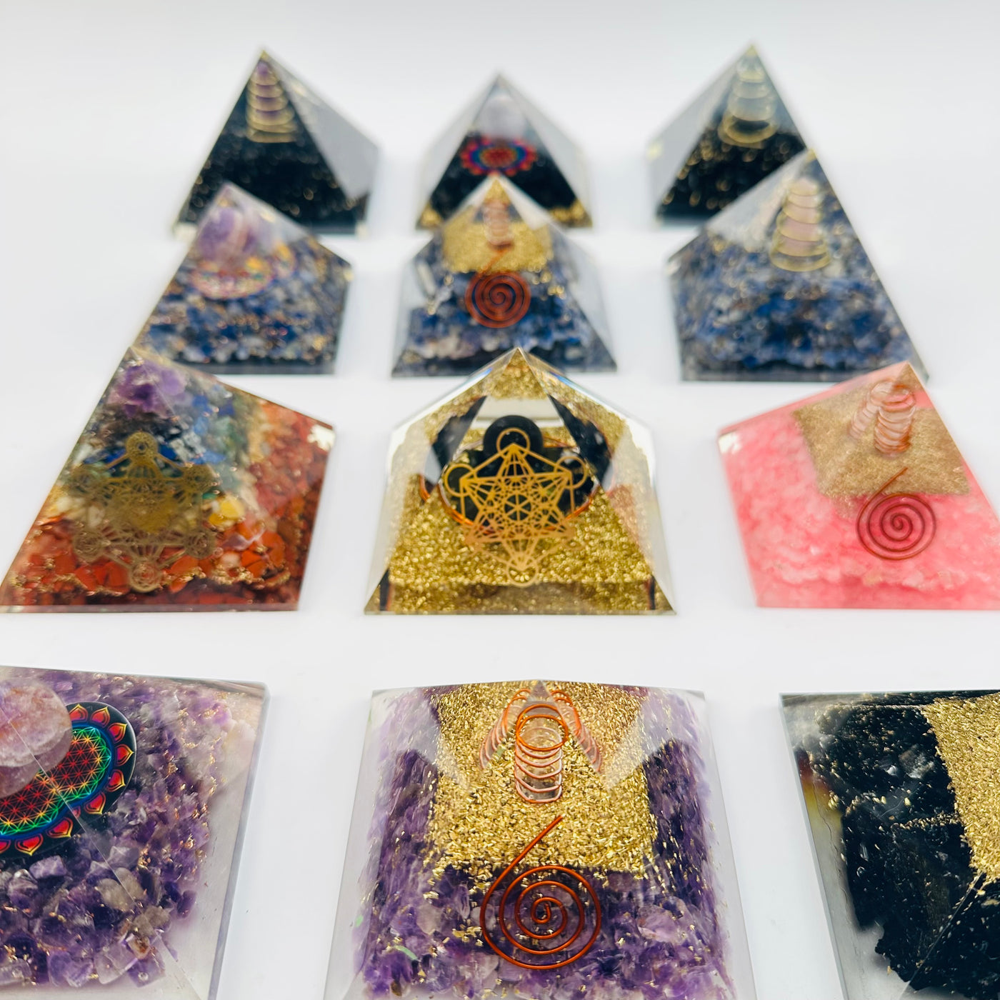 close up of the details on the crystal pyramids