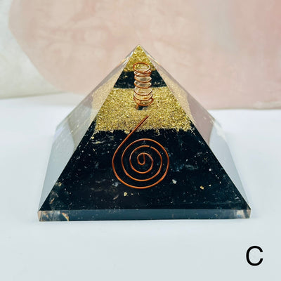 orgone crystal pyramids available with different crystal types. close up of the details on option C