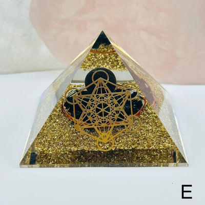 orgone crystal pyramids available with different crystal types. close up of the details on option E