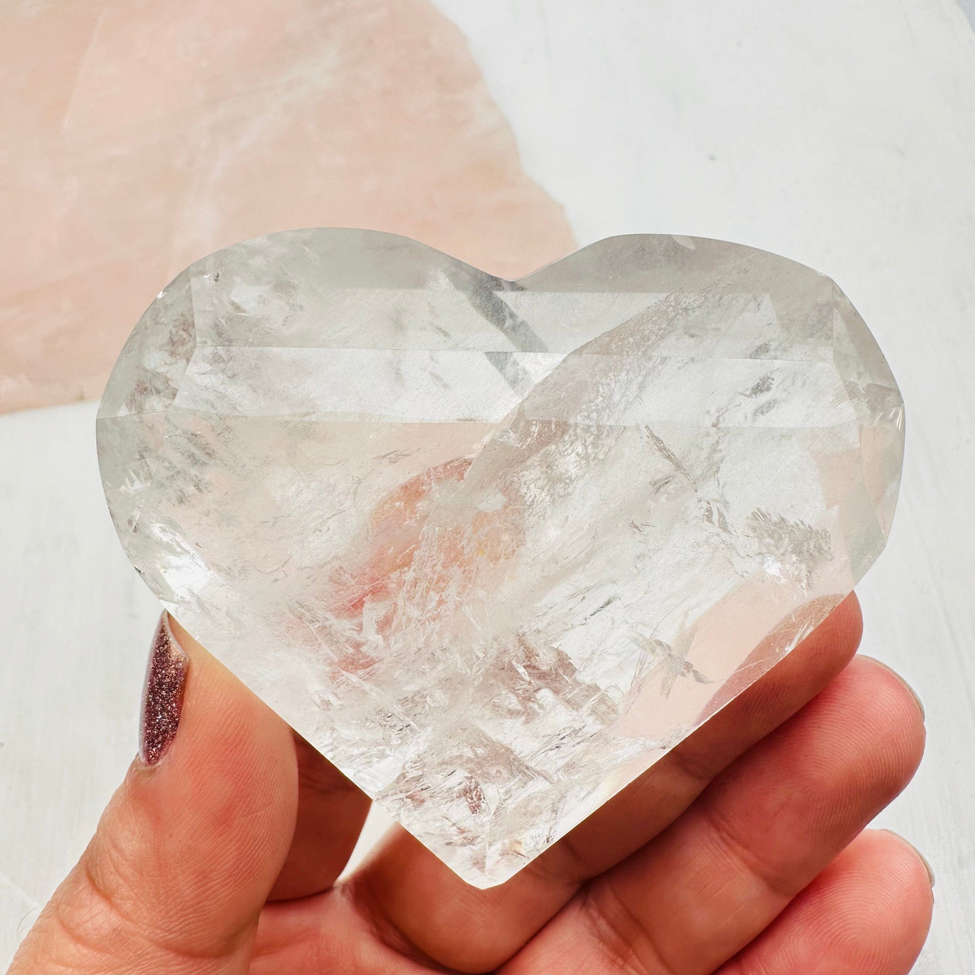 close up of the details on this crystal heart 