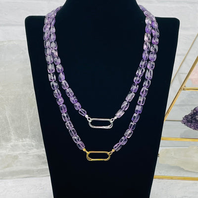 Amethyst Fancy Bead Candy Necklace displayed to show how it hangs 