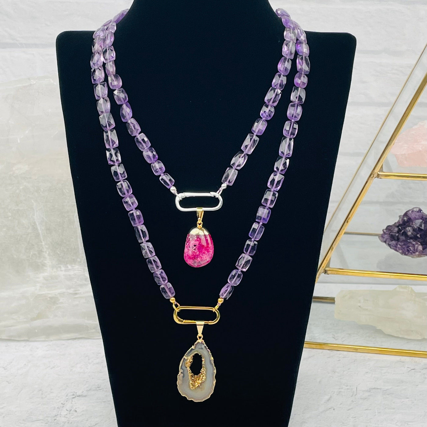 Amethyst Fancy Bead Candy Necklace with candy charms 