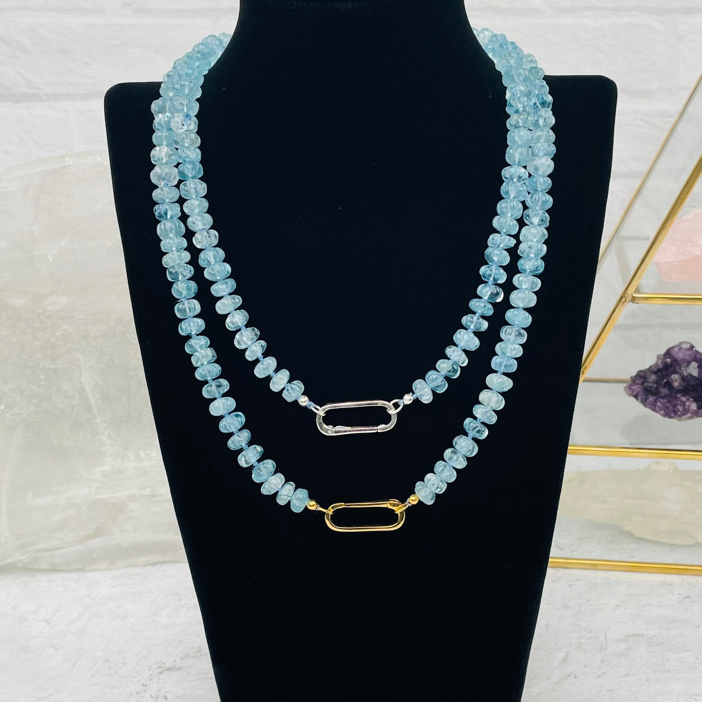 Aquamarine Melon Bead Candy Necklace - You Choose Style 