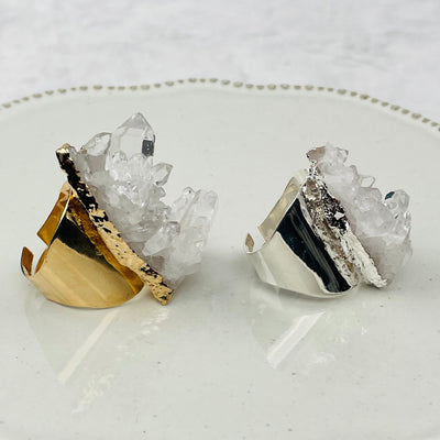 Crystal Cluster Cigar Ring with Gold or Silver Band - YOU CHOOSE