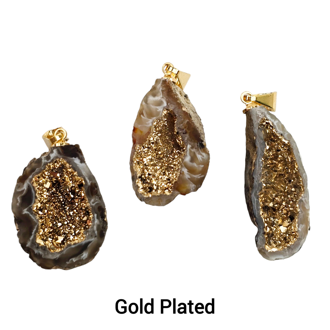 Occo Agate Geode Crystal Pendant with Gold or Silver Plated Druzy Center - You Choose Finish gold plated variant labeled