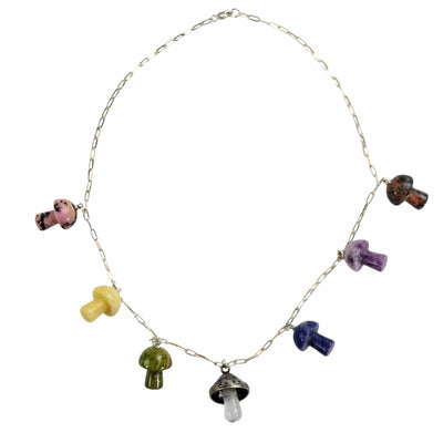 Crystal Mushroom Sterling Silver Evil Eye Charm Necklace - One-of-a-Kind - Handmade on white background