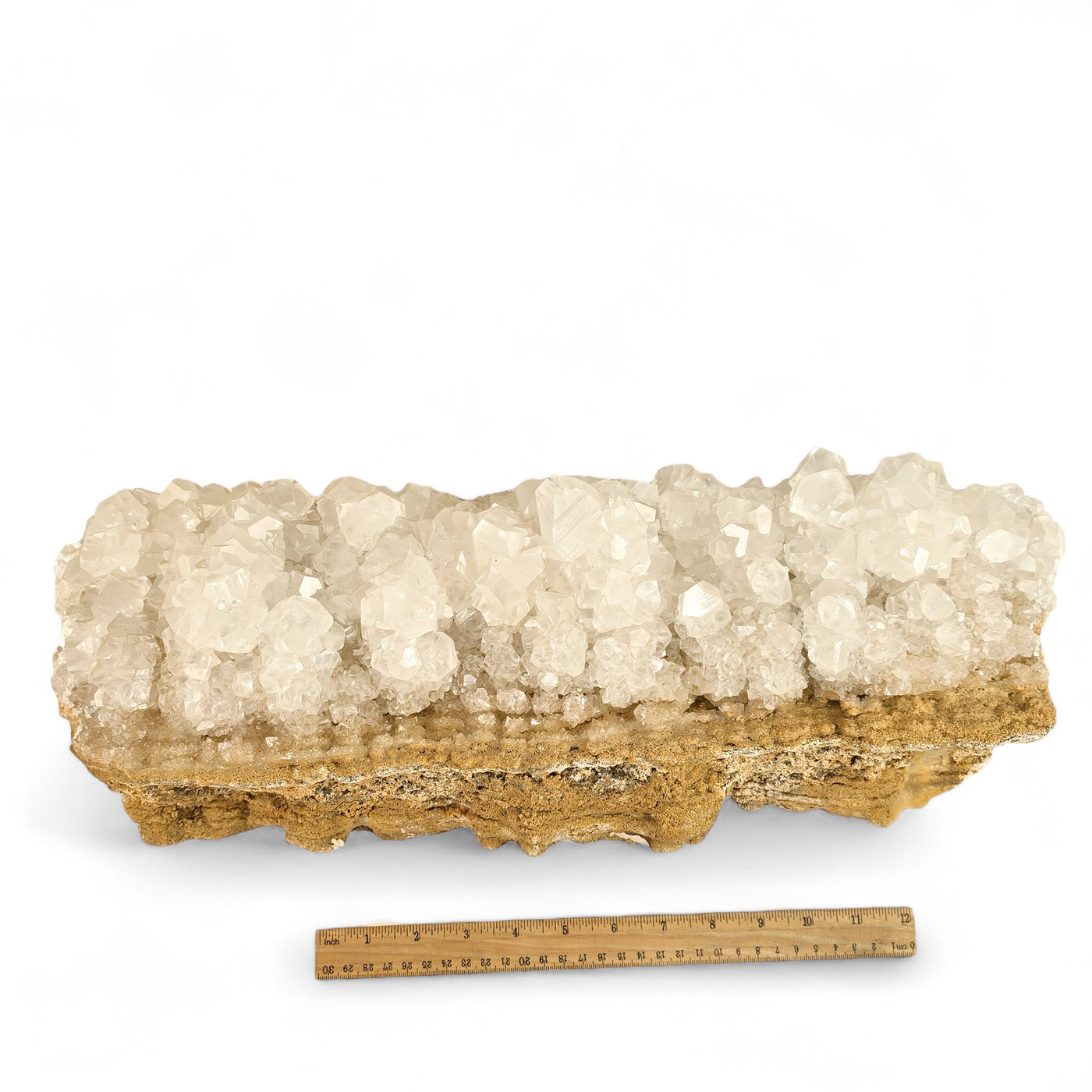 Calcite Crystal Cluster on Limestone - High Grade top view with ruler for size reference