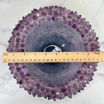 Amethyst Crystal Point Bowl - Handmade - Home Decor top view with ruler for size reference