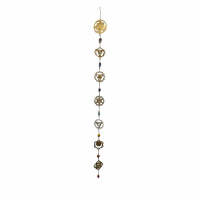7 Chakras Gold Metal Wall Hanger with Tumbled Chakra Stones