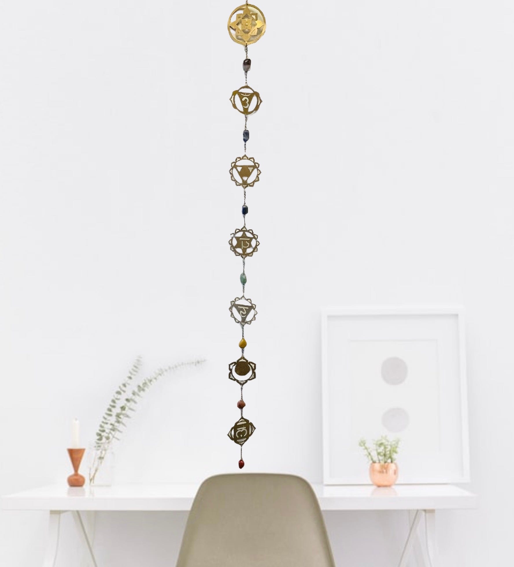 7 Chakras Gold Metal Wall Hanging with Tumbled Chakra Stones – Rock ...