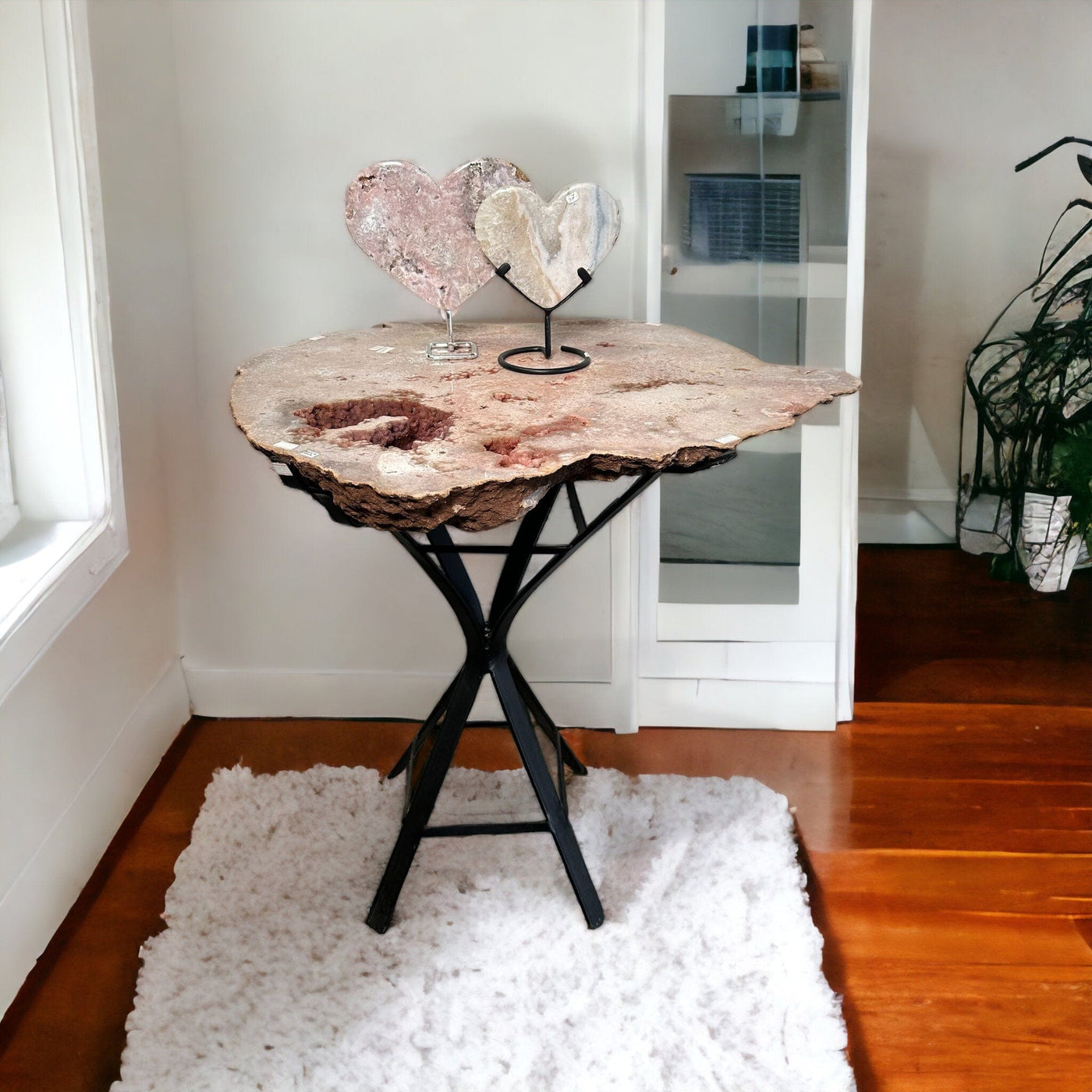 Pink Amethyst Crystal Table - Amazing One of A Kind - displayed as home decor 