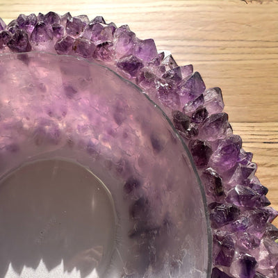 close up of the details on this amethyst point bowl 
