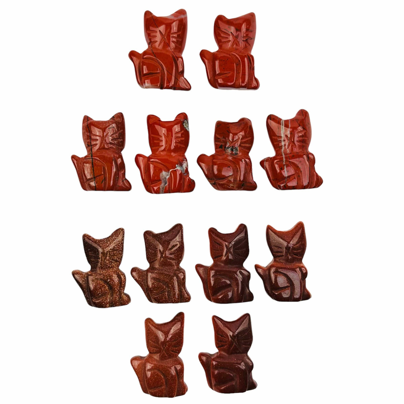cat cabochons available in red jasper and goldstone 