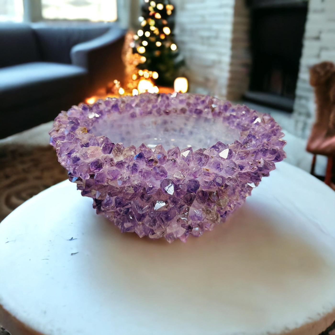 Amethyst Crystal Point Bowl  displayed as home decor 