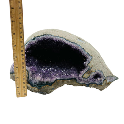 Amethyst Geode - Natural Crystal Geode  next to a ruler for size reference 