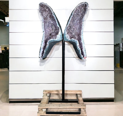 Amethyst Wings on Black Metal Stand displayed as home decor 