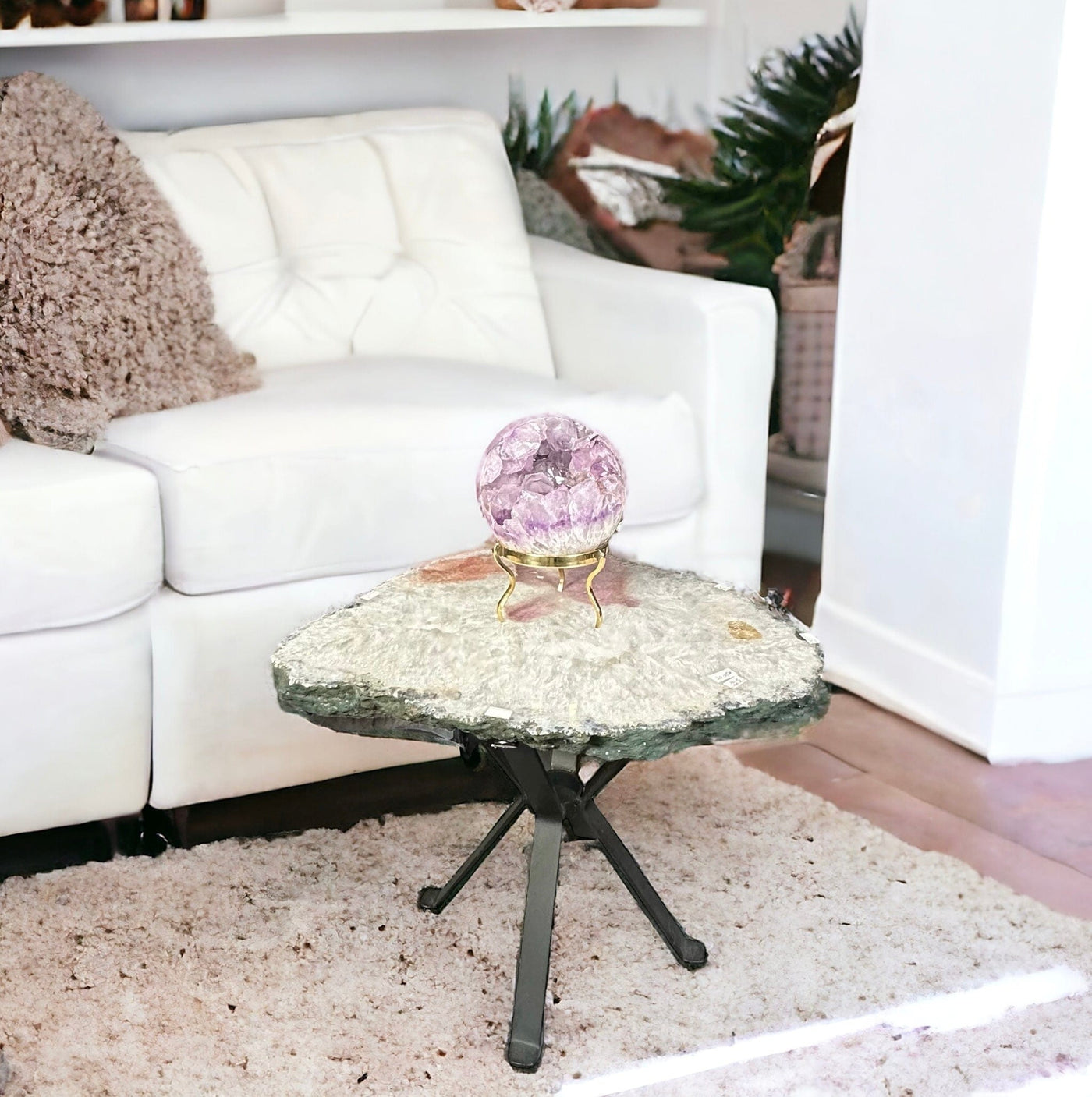 Pink Amethyst Crystal Table - Amazing One of A Kind - displayed as home decor 