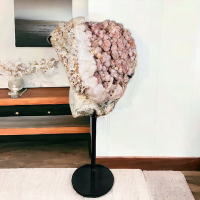 Pink amethyst Freeform displayed as home decor