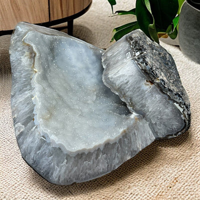 Semi-polished Agate Freeform with Druzy sparkle - Large Crystal displayed as home decor 