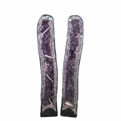 Amethyst Cathedrals with sugar Calcite druzy - Set of 2 