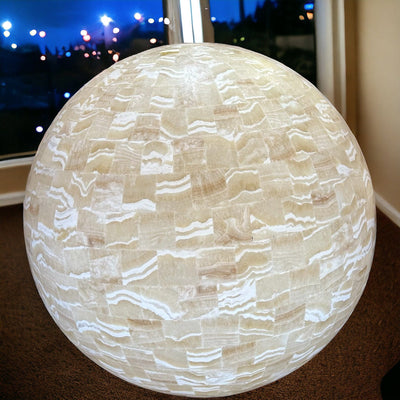 Huge Mexican Onyx Sphere Lamp displayed as home decor