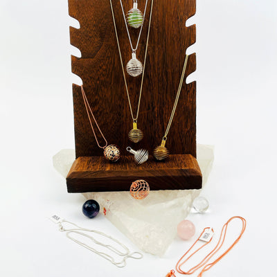 Silver Toned Wire Tumbled Stone Cage Pendant