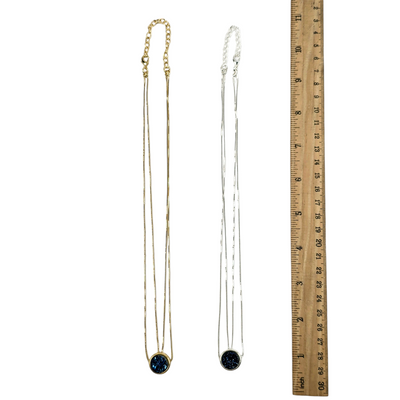 Mystic Blue Druzy Double Chain Necklace - You Choose Finish both variants with ruler for size reference