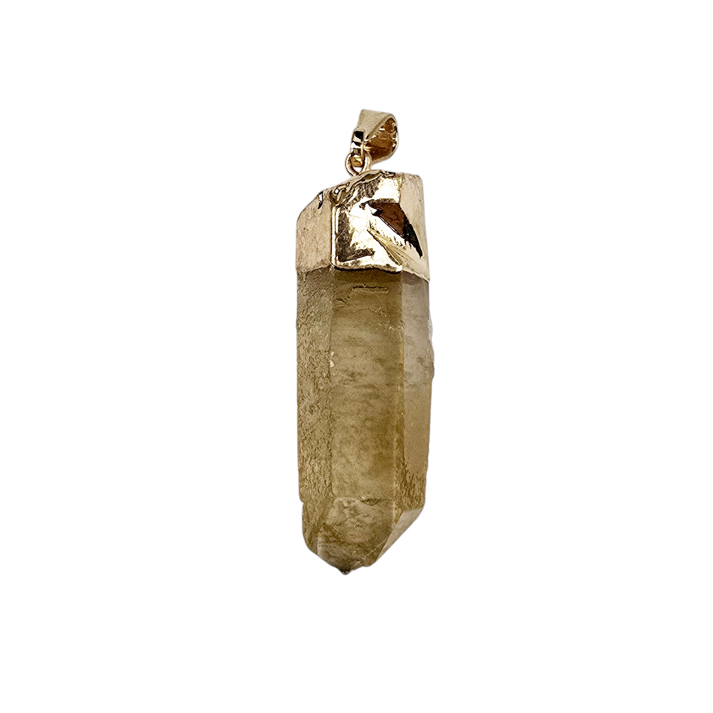 Citrine Natural Rough Crystal Point Pendant with 24k Gold Electroplated Cap and Bail one shown on white background