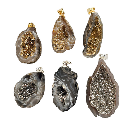 Occo Agate Geode Crystal Pendant with Gold or Silver Plated Druzy Center - You Choose Finish - both variants