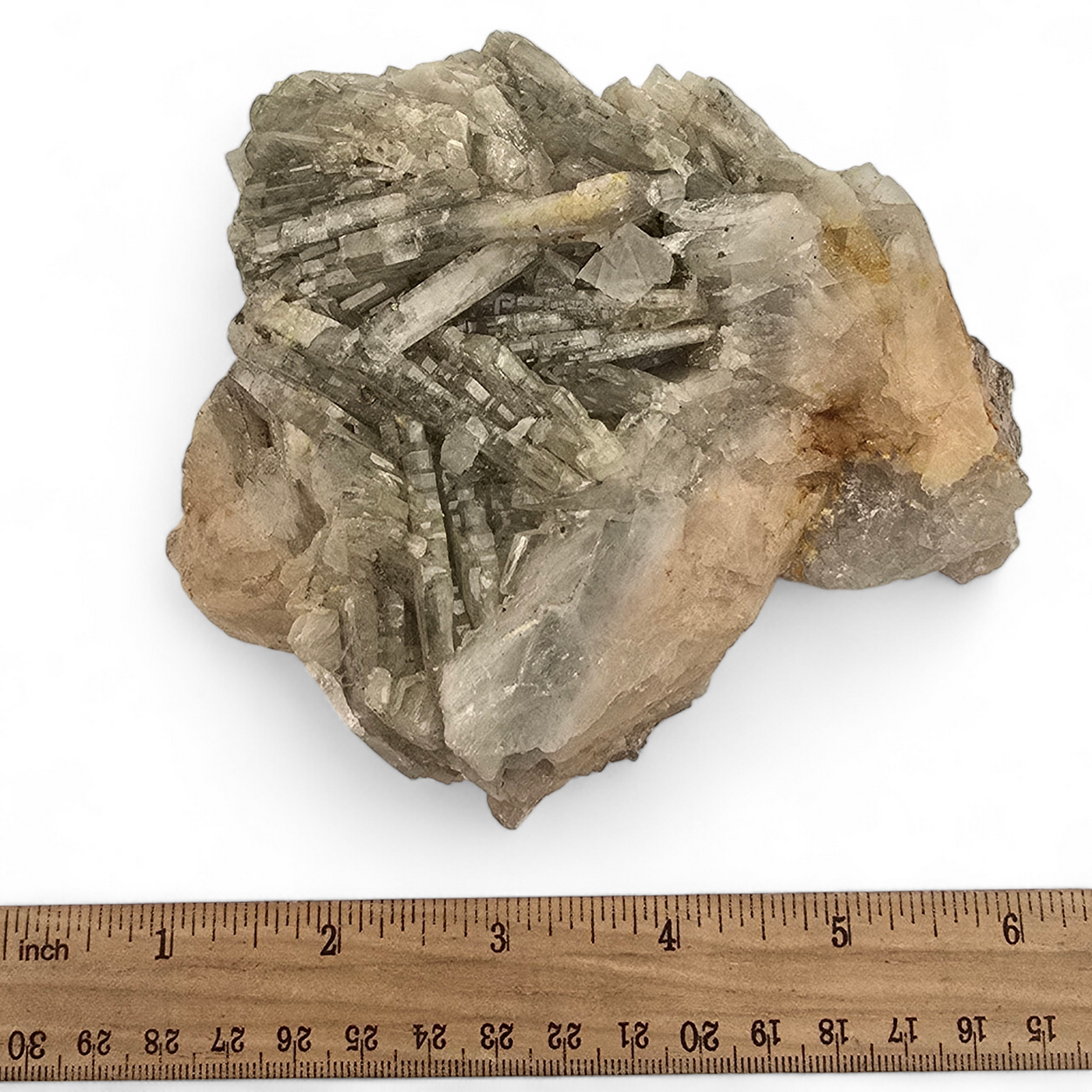 Arsenopyrite on Quartz - High Grade Crystal Specimen from Morocco #2 front view with ruler for size reference