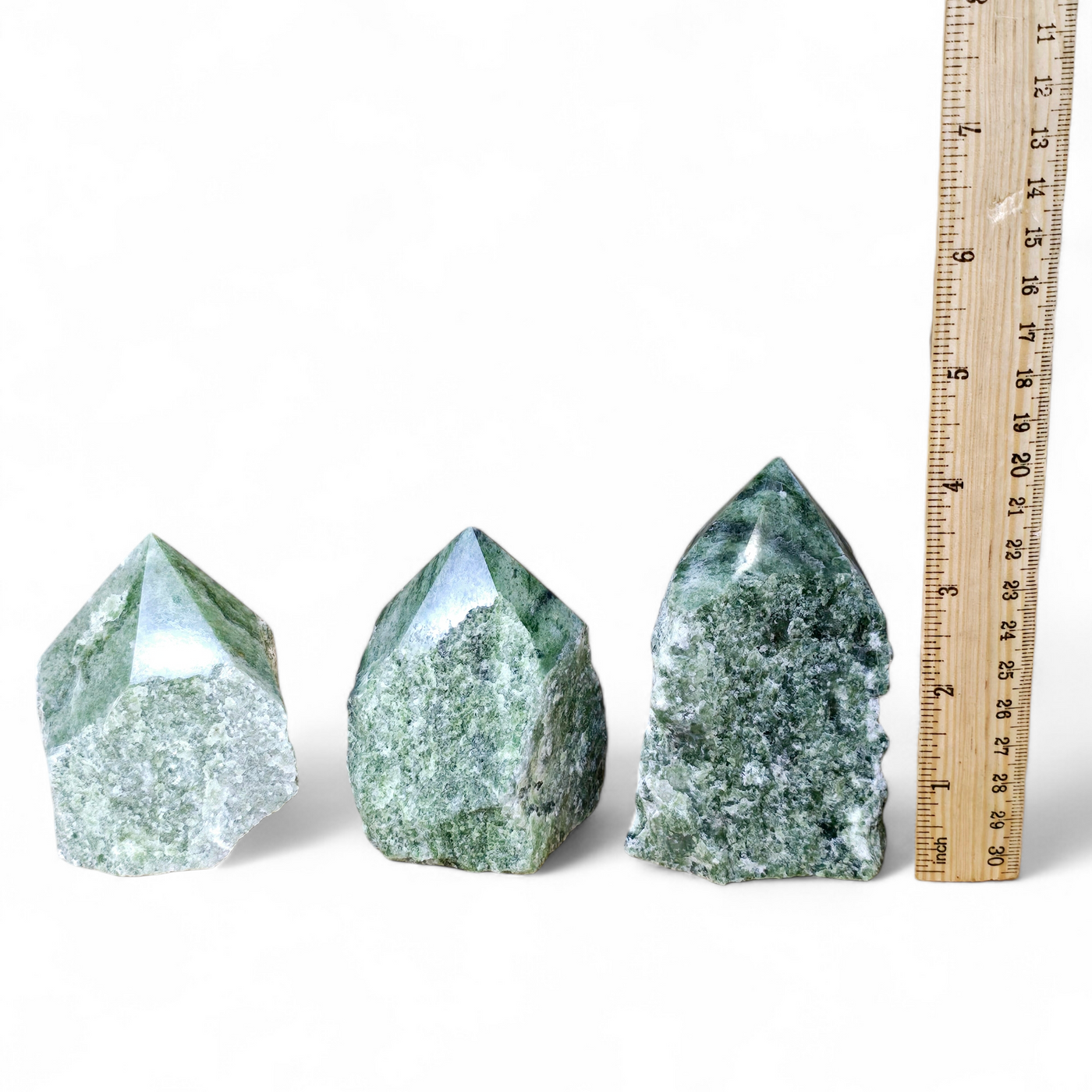 Bulk Lot of 15 Jadeite Semi Polished Crystal Points - Wholesale Crystals - You Get All - You Choose Lot three points with ruler for size reference