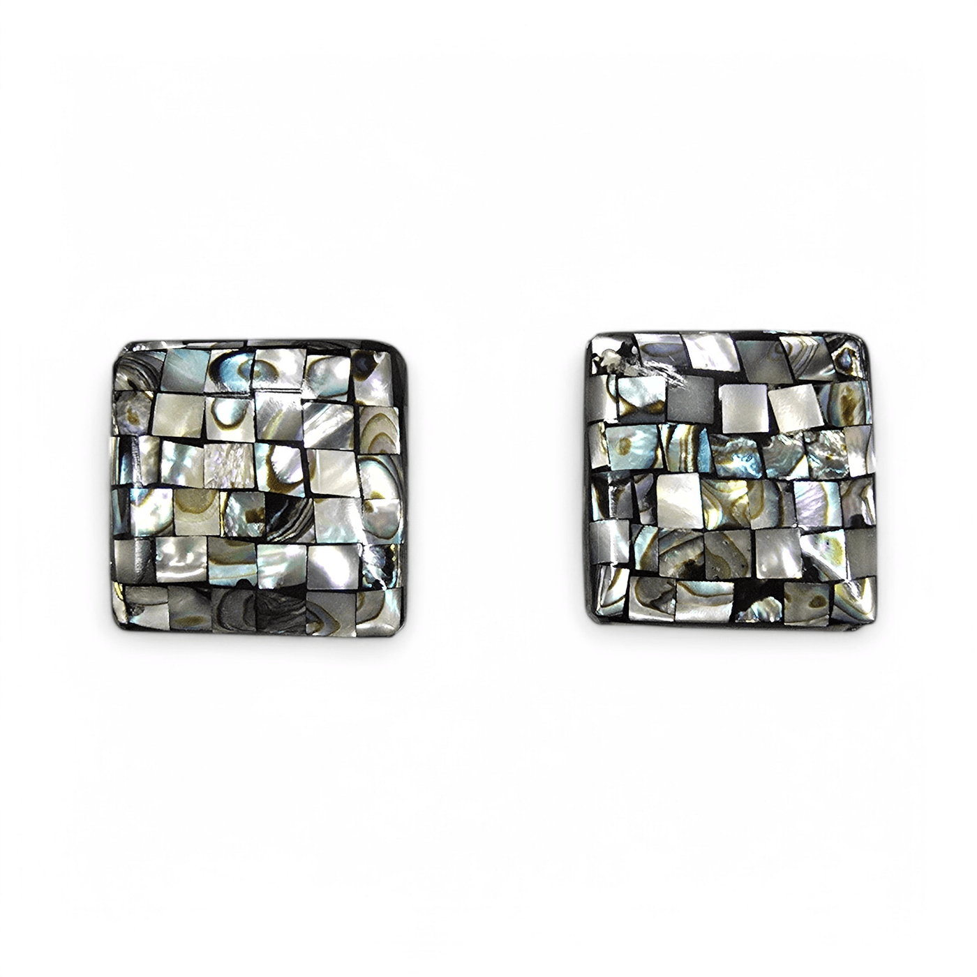 Abalone Shell Square Mosaic Cabochons Pair - You Get Both on white background