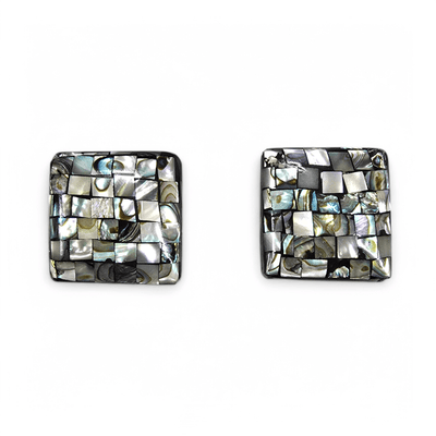 Abalone Shell Square Mosaic Cabochons Pair - You Get Both on white background