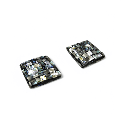 Abalone Shell Square Mosaic Cabochons Pair - You Get Both side view