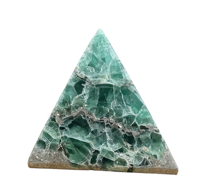 large green fluorite pyramid on a white background.
