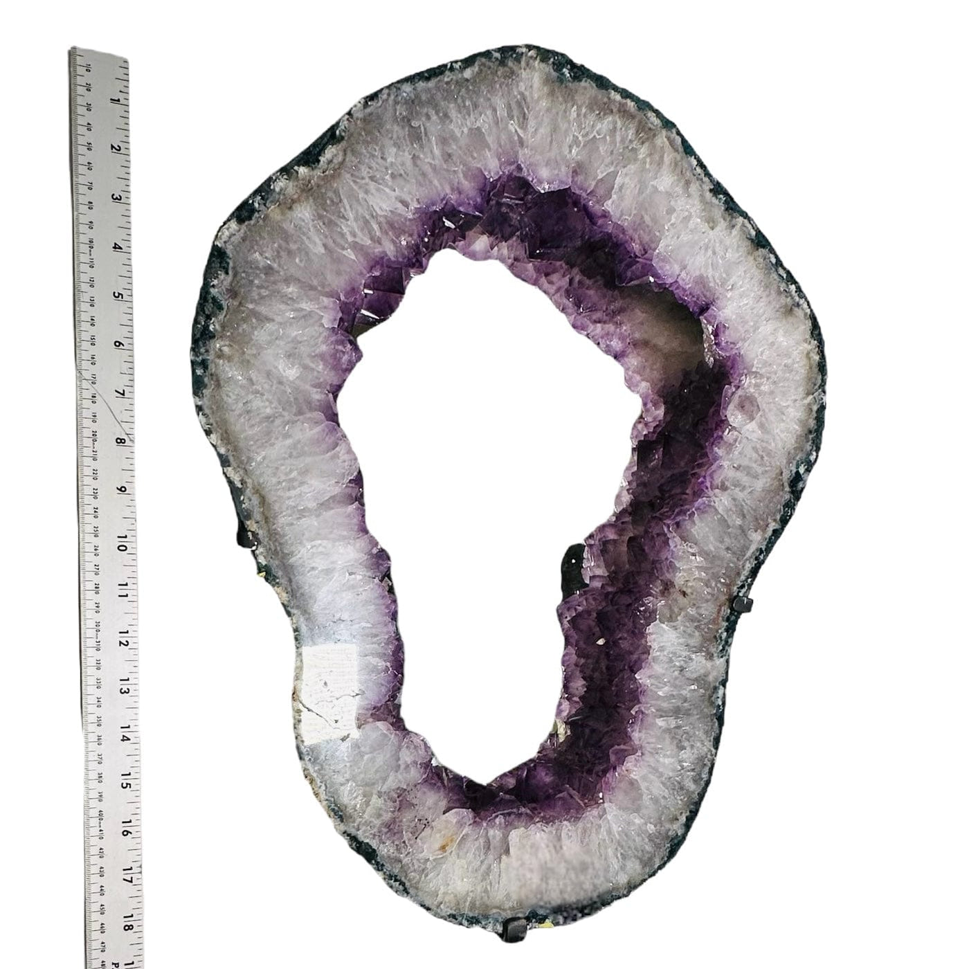 Amethyst Crystal Point Mirror next to a ruler for size reference