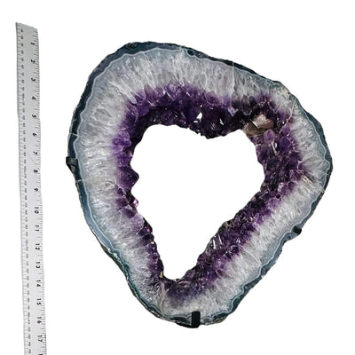 Amethyst Crystal Point Mirror next to a ruler for size reference