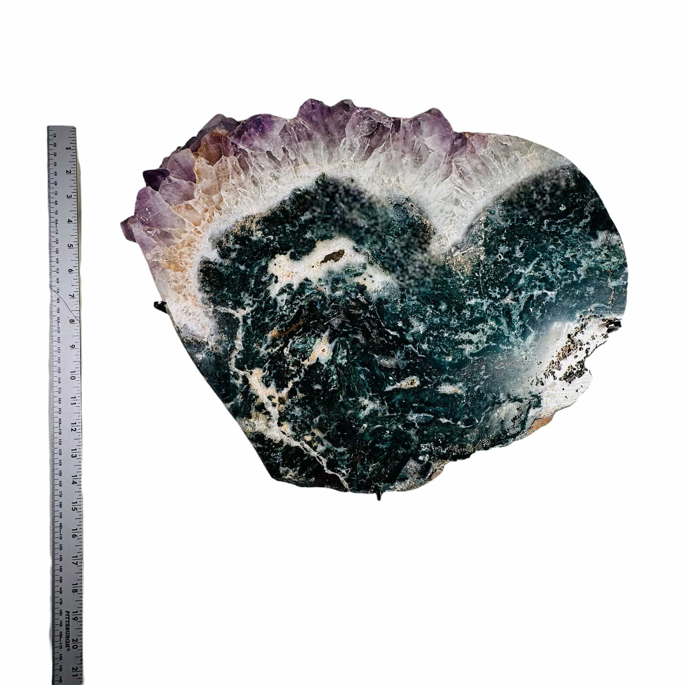 Amethyst with Jasper Wall Decor - displayed next to a ruler for size reference 