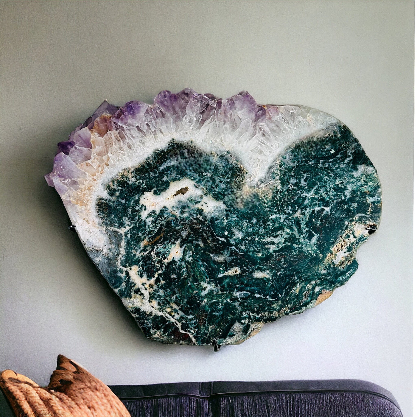 Amethyst with Jasper Wall Decor - Amazing One of A Kind displayed as home decor