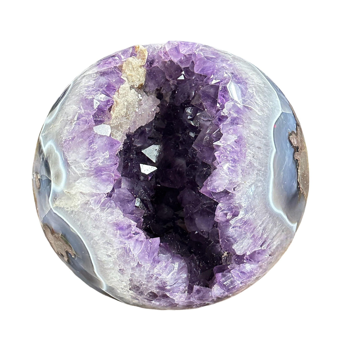 amethyst with calcite growing on agate 