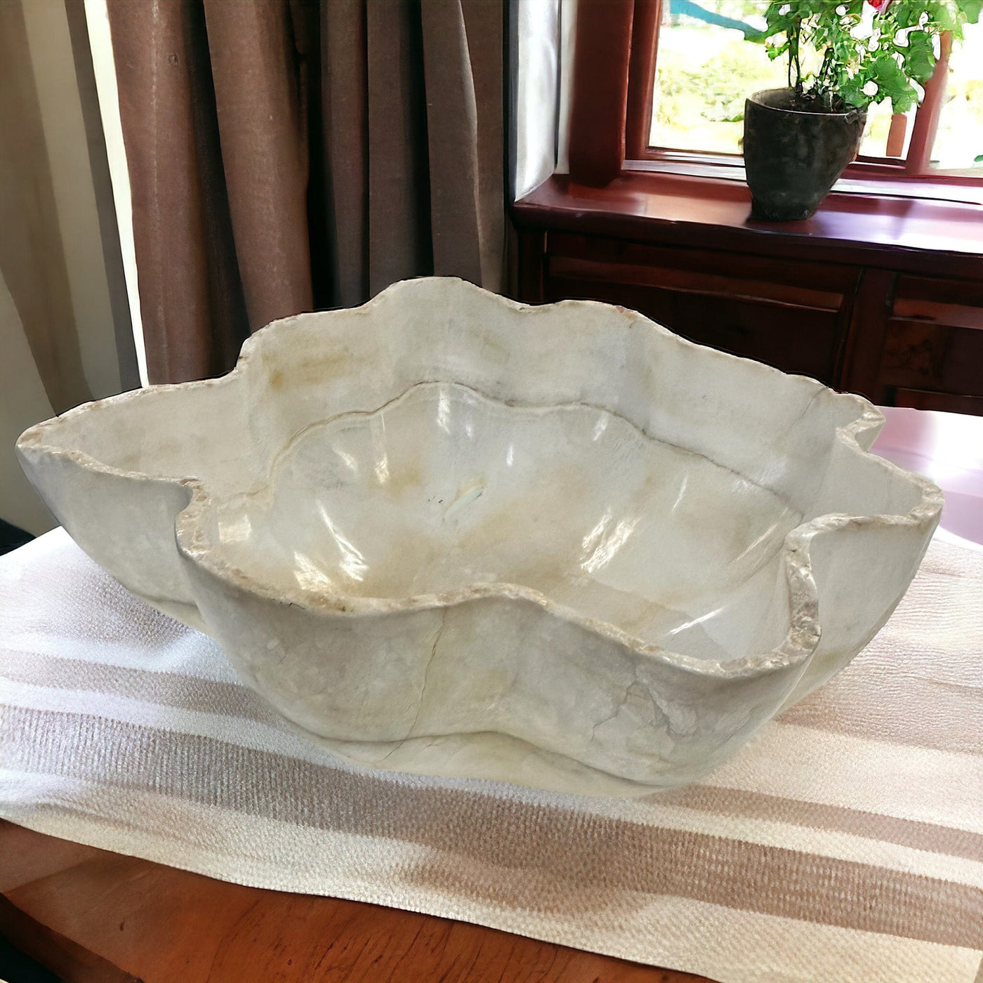 Light Colored Mexican Onyx Freeform Bowl - Large Bowl - displayed as home decor